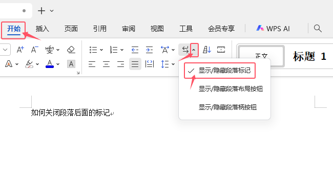 在WPS文字文稿中如何顯示/隱藏段落標記的設(shè)置第2步